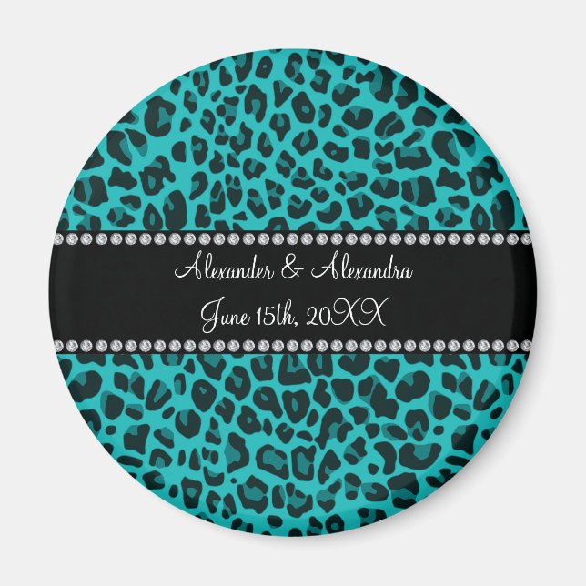 Íman Favoritos de casamento do padrão-leopardo turquesa (Frente)