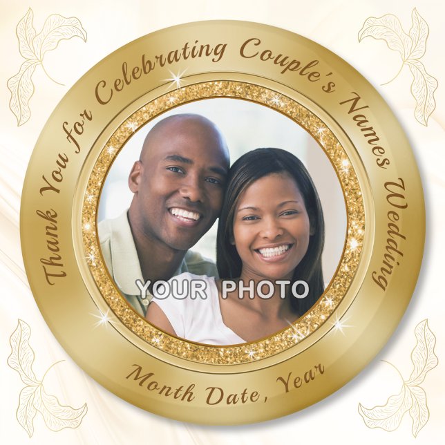 Íman Favoritos De Casamento ouro. O Casamento De Magnet (Wedding favors for guests in bulk. Gold wedding favors. Photo wedding favors. Gold wedding party.)