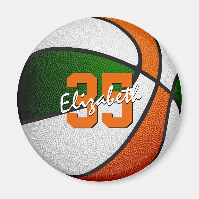 Íman favoritos para festas de basquete verde laranja ab (Frente)
