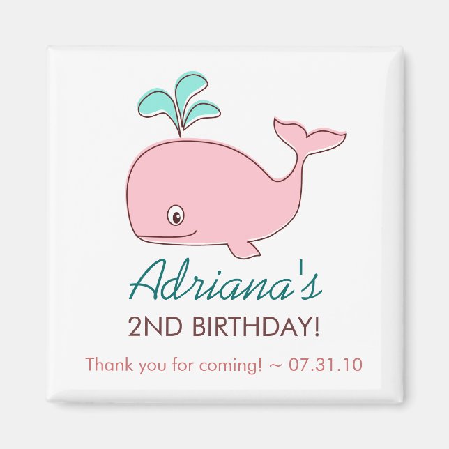 Íman Favoritos para festas de ímã de baleia rosa (Frente)