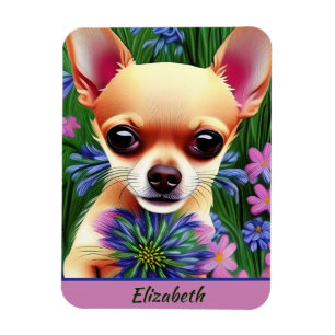 Íman Fawn Chihuahua Puppy no Prado Flor Personalizado
