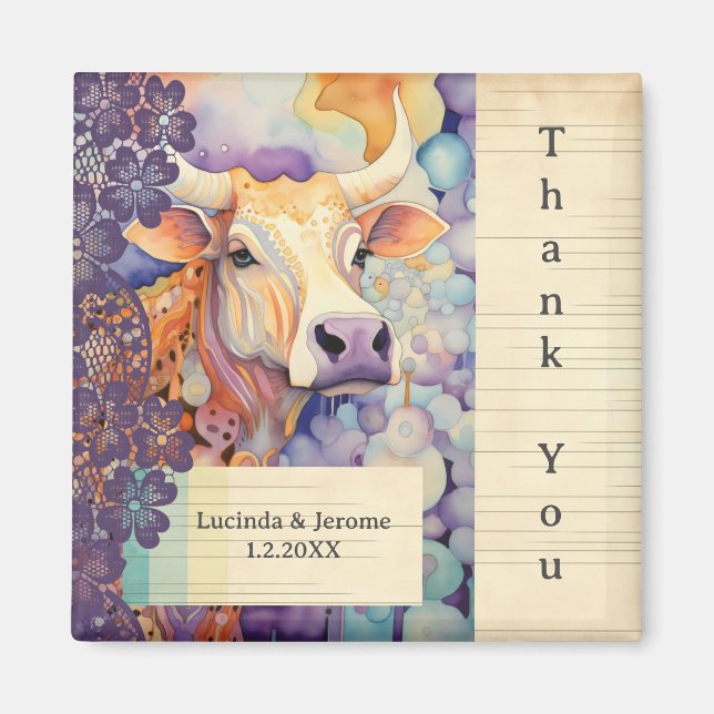 Íman Fazenda Casamento Ox Vaca Obrigado (Frente)