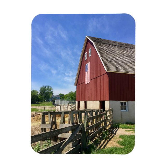 Íman Fazendas | Red Barn Com Bandeira Americana (Vertical)