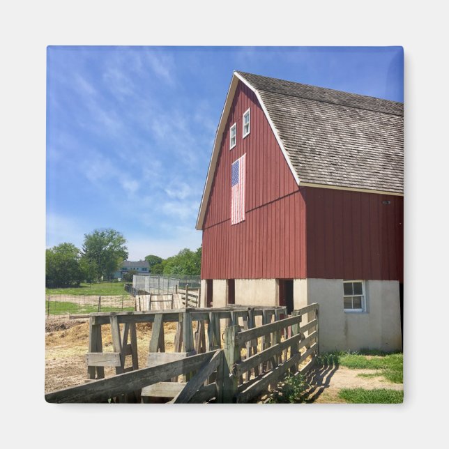 Íman Fazendas | Red Barn Com Bandeira Americana (Frente)