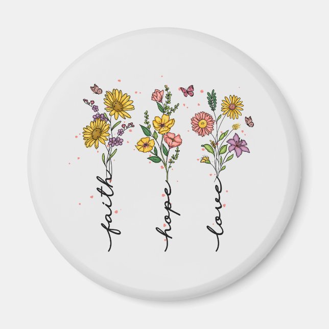 Íman Fé, Esperança, amor - Inspiração Floral Vibrante (Frente)