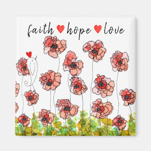 Íman Fé, Esperança e Amor Poppies Flores Magnet