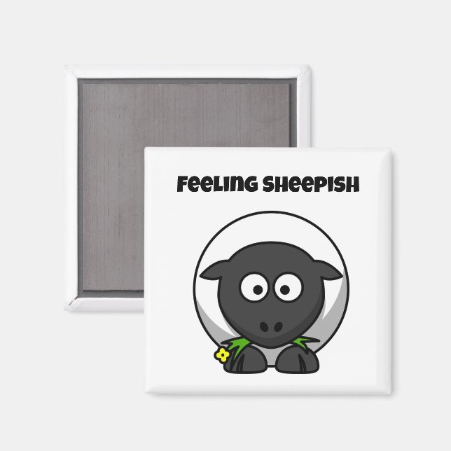 Íman Feeling Sheepish Cute Sheep Cartoon with Funny Pun (Front/Back)