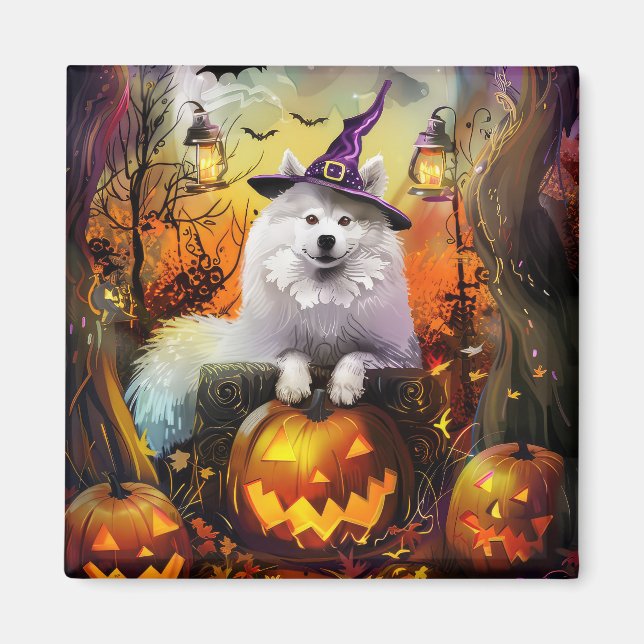 Íman Feiticeira de Halloween e Abóbora Samoyed Samoyed (Frente)