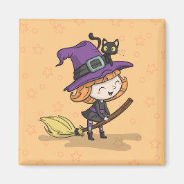Íman Feiticeira e Gato do Halloween | Magnet