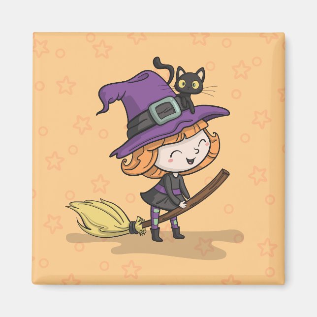 Íman Feiticeira e Gato do Halloween | Magnet (Frente)