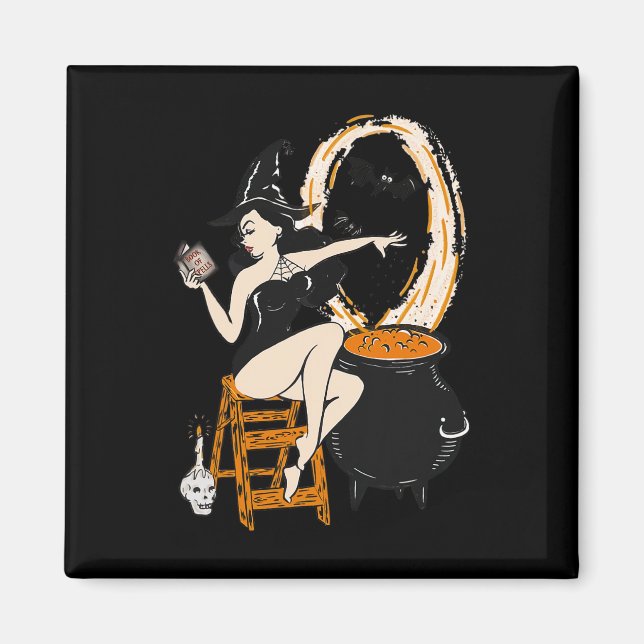 Íman Feiticeira Halloween Pin Up Vintage Retro (Frente)
