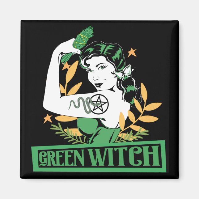 Íman Feiticeira Verde Pin Bonito Para Cima Tatuado Mulh (Frente)