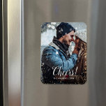 Íman Felicidades | Glitz Faux Glitter Overlay<br><div class="desc">Ímanes de fotos de feriado personalizados impressos com um modelo simples para personalização. Esta design moderna chic tem uma borda de confete falsa e texto de caligrafia na moda. O texto diz "Saúde!". Personalize-o com suas fotos e adicione seu nome de família e o ano. Use as ferramentas de design...</div>