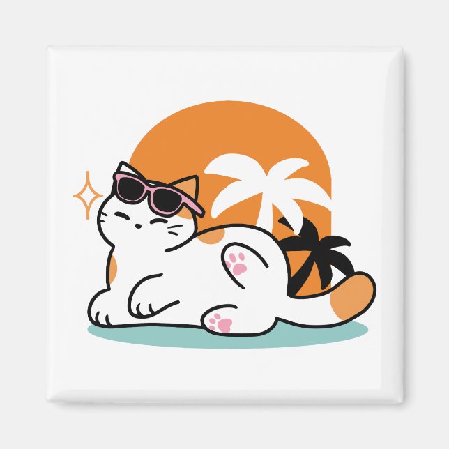 Íman Feline Fine no Sol - Gato Tropical Relaxado (Frente)
