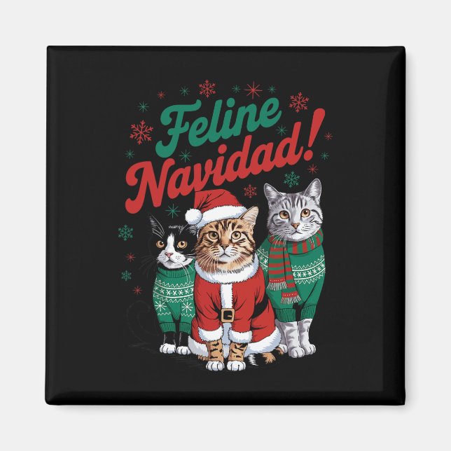 Íman Feline Navidad Funny Cat Feriado Natal Xmas Sa (Frente)