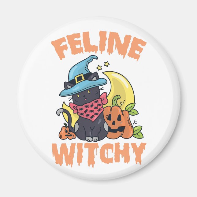 Íman Feline Witchy Funny Spooky Gatinho Gatinho (Frente)