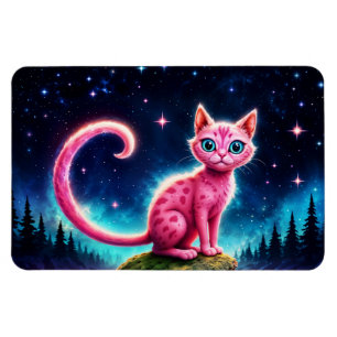 Íman Felino de olhos azuis mágicos sob estrelas brilhan