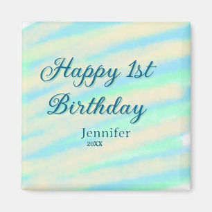 Íman Feliz 1º aniversário crianças azul pastel verde be