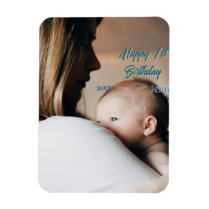 Íman Feliz 1º aniversário crianças bebê mãe azul amarel