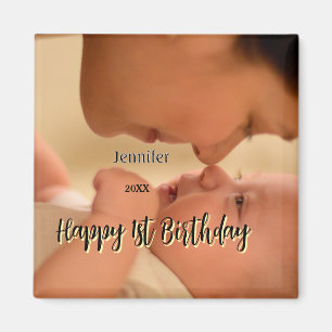Íman Feliz 1º aniversário crianças bebê mãe preto amare