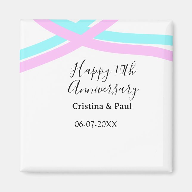 Íman Feliz 10º aniversário simples nome de casamento mi (Frente)