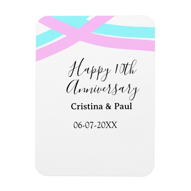 Íman Feliz 10º aniversário simples nome de casamento mi (Vertical)