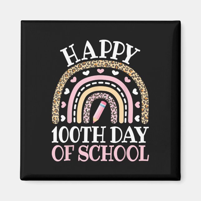 Íman Feliz 100º Dia Da Escola 100 Dias Leopard Rainbow (Frente)
