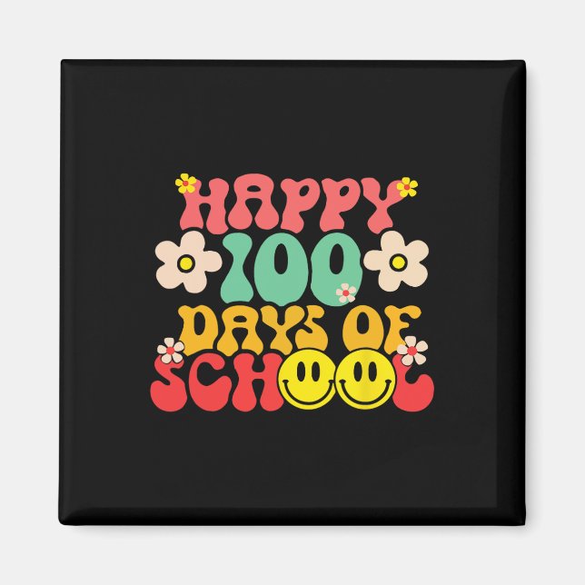 Íman Feliz 100º Dia De Professores Crianças Retro Groov (Frente)