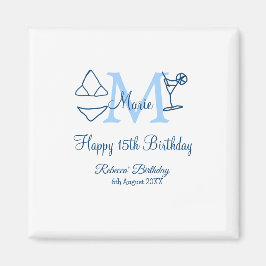 Íman Feliz 15 de Aniversário azul adicione nome monogra
