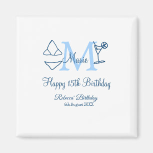 Íman Feliz 15 de Aniversário azul adicione nome monogra
