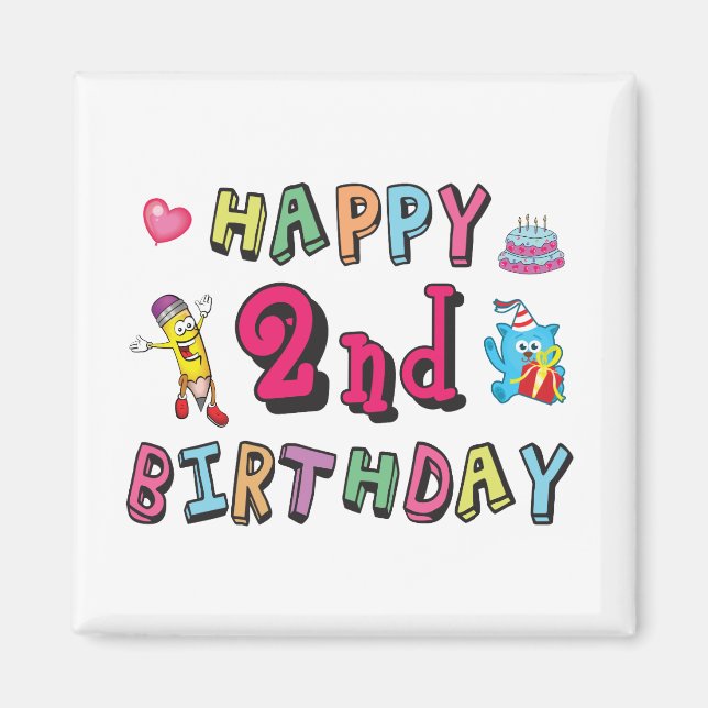 Íman Feliz 2º Aniversário. 2 anos de idade. (Frente)