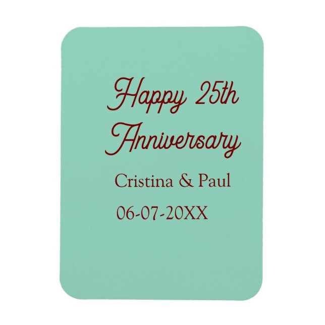 Íman Feliz 25º aniversário verde boho retrô pastel (Vertical)