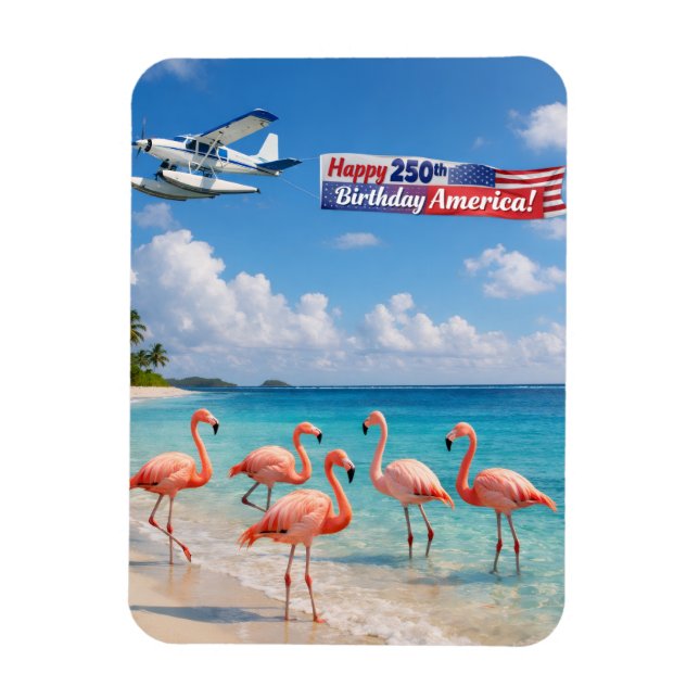 Íman Feliz 250º Aniversário América Flamingos na Praia (Vertical)