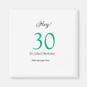 Íman Feliz 30º aniversário letra negrito verde preto no