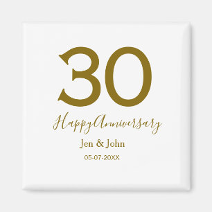 Íman Feliz 30 data de aniversário data ouro bold lete