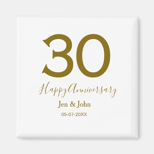 Íman Feliz 30 data de aniversário data ouro bold lete (Frente)