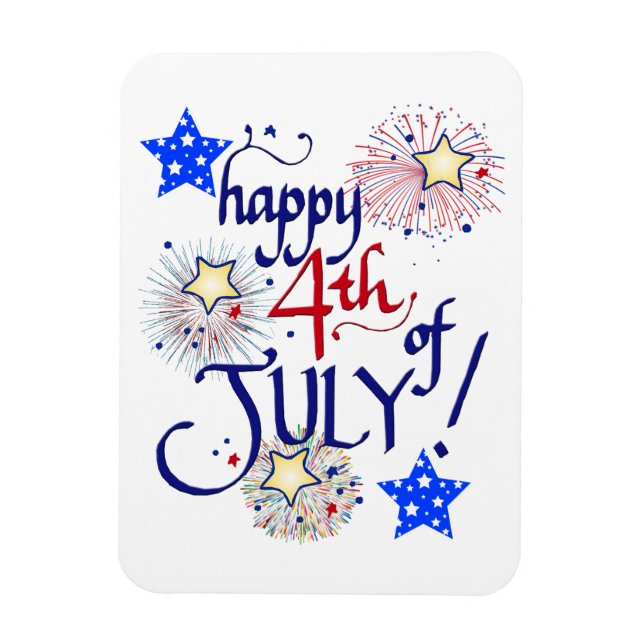 Íman Feliz 4 de julho! Com fogos de artifício e estrela (Vertical)