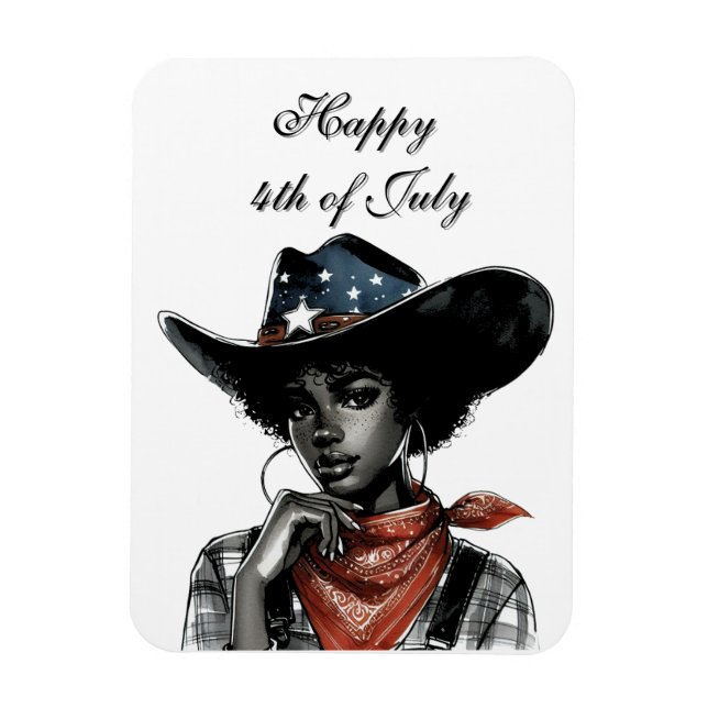 Íman Feliz 4 de julho da vaqueira afro-americana (Vertical)
