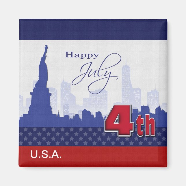 Íman Feliz 4 de julho. Estátua da Liberdade e Fogos de  (Frente)