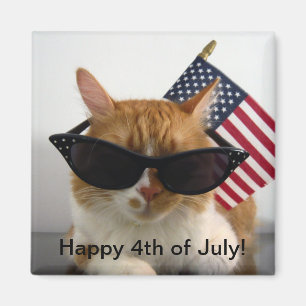 Íman Feliz 4 de julho Legal Gato com Bandeira