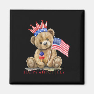Íman Feliz 4 de Julho Patriótico Urso Fofo Mulheres Men