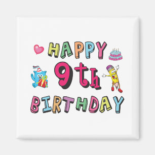 Íman Feliz 9.º aniversário para crianças de 9 anos p