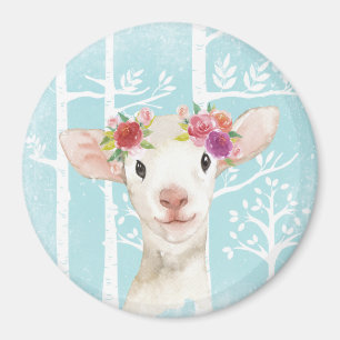 Íman Feliz Animal com Flores em Floresta Azul-Ovinos