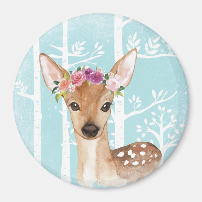 Íman Feliz Animal com Flores na Floresta Azul (Frente)