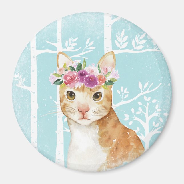 Íman Feliz Animal com Flores no Gatinho de Gato de Flor (Frente)