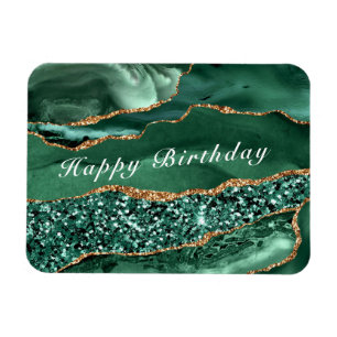 Íman Feliz Aniversário Agate Agate Glitter Verde Dourad