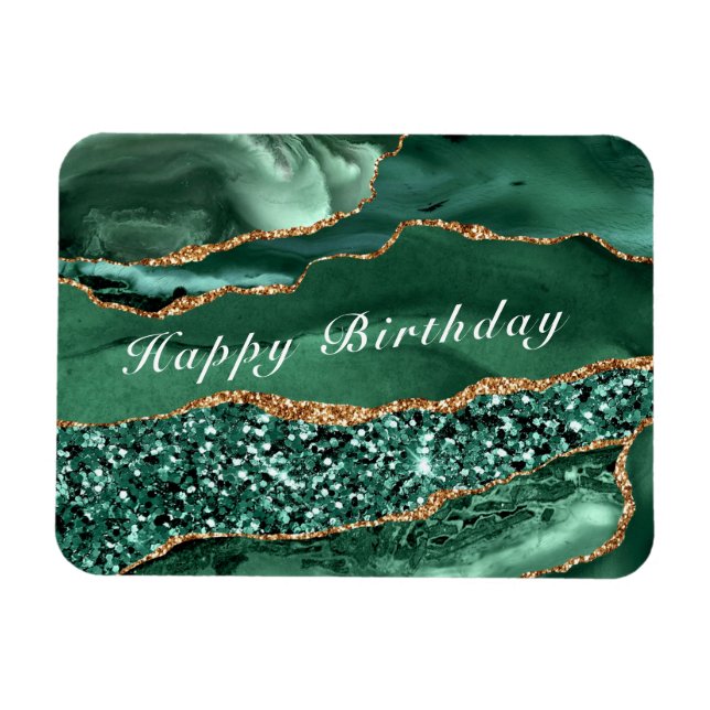 Íman Feliz Aniversário Agate Agate Glitter Verde Dourad (Horizontal)