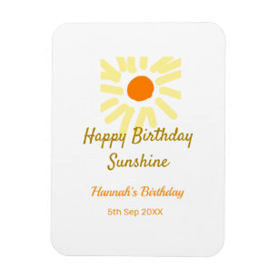 Íman Feliz aniversário amarelo sol laranja aniversário