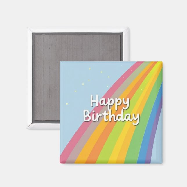 Íman Feliz Aniversário Arco-Íris Brilhante e Colorido (Front/Back)