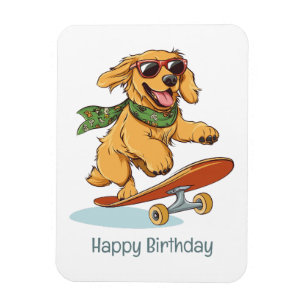 Íman Feliz Aniversário Cachorro Retriever Dourado Skate